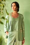 Buy_Charkhee_Green Chanderi, Voile Embroidery Open Neck, Tea Set _Online_at_Aza_Fashions