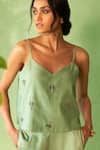 Shop_Charkhee_Green Chanderi, Voile Embroidery Open Neck, Tea Set _Online_at_Aza_Fashions