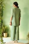 Shop_Charkhee_Green Chanderi, Voile Embroidery Round Neck Tea Kurta Pant Set _at_Aza_Fashions