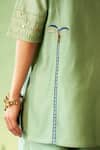 Shop_Charkhee_Green Chanderi, Voile Embroidery Round Neck Tea Kurta Pant Set _Online_at_Aza_Fashions