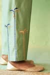 Buy_Charkhee_Green Chanderi, Voile Embroidery Round Neck Tea Kurta Pant Set 
