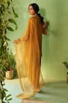Shop_Charkhee_Mustard Chanderi, Voile, Cotton Satin, Organza Embroidery Yellow Kurta Set _at_Aza_Fashions