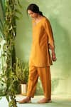 Shop_Charkhee_Mustard Chanderi, Voile, Cotton Satin, Organza Embroidery Yellow Kurta Set _Online_at_Aza_Fashions