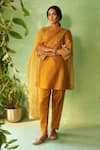 Buy_Charkhee_Mustard Chanderi, Voile, Cotton Satin, Organza Embroidery Yellow Kurta Set _at_Aza_Fashions