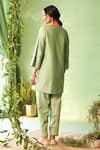 Shop_Charkhee_Green Chanderi, Voile, Cotton Satin, Organza Embroidery V-neck Tea Kurta Set _at_Aza_Fashions