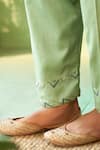 Buy_Charkhee_Green Chanderi, Voile, Cotton Satin, Organza Embroidery V-neck Tea Kurta Set 