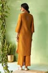 Shop_Charkhee_Mustard Chanderi, Voile, Cotton Satin, Organza Embroidery Yellow Kurta Set _at_Aza_Fashions