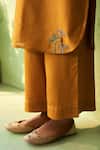 Buy_Charkhee_Mustard Chanderi, Voile, Cotton Satin, Organza Embroidery Yellow Kurta Set _Online_at_Aza_Fashions