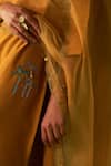 Shop_Charkhee_Mustard Chanderi, Voile, Cotton Satin, Organza Embroidery Yellow Kurta Set _Online_at_Aza_Fashions