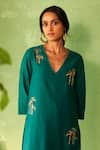 Charkhee_Green Chanderi, Voile, Cotton Satin, Organza Embroidery Peacock Kurta Set _Online_at_Aza_Fashions