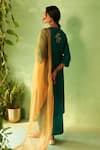 Shop_Charkhee_Green Chanderi, Voile, Cotton Satin, Organza Embroidery Peacock Kurta Set _at_Aza_Fashions