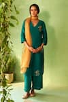 Buy_Charkhee_Green Chanderi, Voile, Cotton Satin, Organza Embroidery Peacock Kurta Set _at_Aza_Fashions