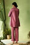 Shop_Charkhee_Purple Chanderi, Voile, Cotton Satin Embroidery Collared Kurta Set _at_Aza_Fashions