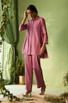 Buy_Charkhee_Purple Chanderi, Voile, Cotton Satin Embroidery Collared Kurta Set 