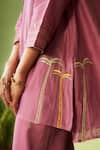 Shop_Charkhee_Purple Chanderi, Voile, Cotton Satin Embroidery Collared Kurta Set 