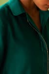 Charkhee_Green Chanderi, Voile, Cotton Satin Embroidery Collared Peacock Kurta Pant Set _Online_at_Aza_Fashions