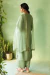 Shop_Charkhee_Green Chanderi, Voile, Cotton Satin, Organza Embroidery Tea Kurta Pant Set _at_Aza_Fashions