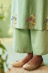 Buy_Charkhee_Green Chanderi, Voile, Cotton Satin, Organza Embroidery Tea Kurta Pant Set _Online_at_Aza_Fashions