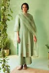 Buy_Charkhee_Green Chanderi, Voile, Cotton Satin, Organza Embroidery Tea Kurta Pant Set _at_Aza_Fashions