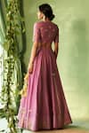 Shop_Charkhee_Purple Chanderi, Voile, Organza Embroidery Round Neck Lehenga Set _at_Aza_Fashions