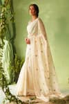 Shop_Charkhee_White Chanderi, Voile Embroidery Scoop Neck Saree And Blouse Set _Online_at_Aza_Fashions