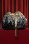 House Of Bio_Black Crystals Noor And Gold Velvet Potli Bag _Online_at_Aza_Fashions