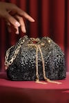 Shop_House Of Bio_Black Crystals Noor And Gold Velvet Potli Bag _at_Aza_Fashions