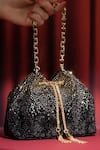 Buy_House Of Bio_Black Crystals Noor And Gold Velvet Potli Bag 