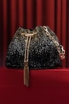 Buy_House Of Bio_Black Crystals Noor And Gold Velvet Potli Bag _at_Aza_Fashions