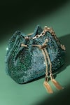 Buy_House Of Bio_Green Crystals Nora Velvet Potli Bag _at_Aza_Fashions