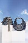 Shop_House Of Bio_Blue Crystals Denim Mini Potli Bag  _at_Aza_Fashions