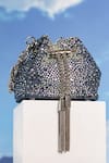 Buy_House Of Bio_Blue Crystals Denim Mini Potli Bag  _at_Aza_Fashions