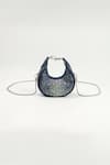 House Of Bio_Blue Crystals Mehfil Denim Moon Bag _Online_at_Aza_Fashions