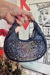 Shop_House Of Bio_Blue Crystals Mehfil Denim Moon Bag _at_Aza_Fashions