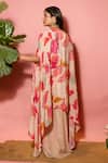 Shop_Meher By Islie_Pink Crepe Beads V-neck Printed Skirt Set With Cape _at_Aza_Fashions