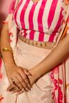 Meher By Islie_Pink Crepe Beads V-neck Printed Skirt Set With Cape _Online_at_Aza_Fashions