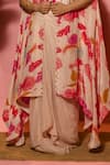 Buy_Meher By Islie_Pink Crepe Beads V-neck Printed Skirt Set With Cape _Online_at_Aza_Fashions