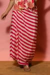 Meher By Islie_Pink Crepe Embroidery V-neck Printed Hand Skirt Set _Online_at_Aza_Fashions