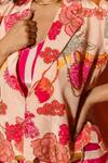 Meher By Islie_Pink Crepe Embroidery V-neck Printed Hand Skirt Set _at_Aza_Fashions