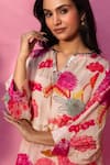 Buy_Meher By Islie_Multi Color Crepe Embroidery V-neck Printed Hand Kurta Set _Online_at_Aza_Fashions