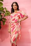 Meher By Islie_Pink Crepe Round Neck Printed Dress With Slip _Online_at_Aza_Fashions
