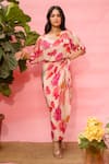 Buy_Meher By Islie_Pink Crepe Round Neck Printed Dress With Slip _Online_at_Aza_Fashions