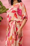 Shop_Meher By Islie_Pink Crepe Round Neck Printed Dress With Slip _Online_at_Aza_Fashions