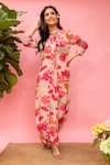 Buy_Meher By Islie_Pink Crepe Tassels High Neck Printed Designer Jumpsuit _Online_at_Aza_Fashions