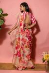 Shop_Meher By Islie_Pink Crepe Tassels Square Neck Printed Pre-draped Saree With Blouse _at_Aza_Fashions