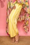 Shop_Meher By Islie_Yellow Crepe High Neck Floral Printed Cape And Pant Set _Online_at_Aza_Fashions