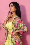 Shop_Meher By Islie_Yellow Crepe Square Neck Printed Skirt Set With Cape _Online_at_Aza_Fashions