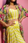 Meher By Islie_Yellow Crepe Square Neck Printed Skirt Set With Cape _at_Aza_Fashions