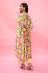 Shop_Meher By Islie_Yellow Crepe Embroidery Split V-neck Floral Printed Kaftan Set _at_Aza_Fashions