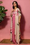 Meher By Islie_Pink Crepe Sequins Square , Open Printed Dress With Cape _at_Aza_Fashions